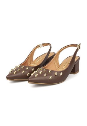 Tacon Bajo Cuadrado Slingback Canela-Café Vizzano
