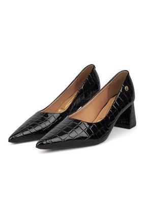 Tacon Medio Cuadrado Negro Croco Vizzano