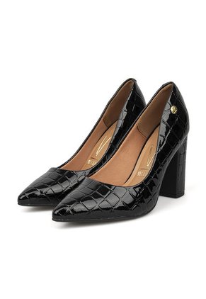 Tacon Alto Grueso Negro Croco Vizzano