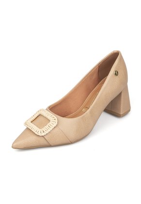 Zapato Tacón Alto Beige Dorado Vizzano Bloque Oficina
