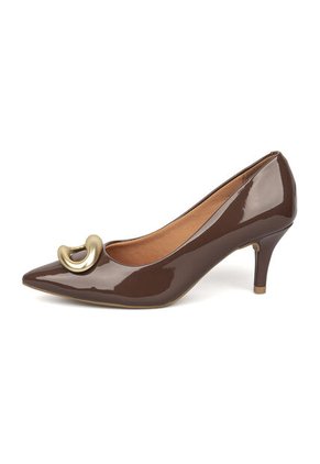 Tacon Stiletto Medio Verniz Canela-Café Vizzano