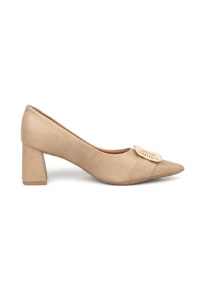Zapato Tacón Alto Beige Dorado Vizzano Bloque Oficina