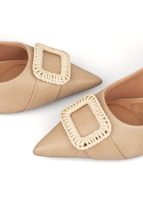 Zapato Tacón Alto Beige Dorado Vizzano Bloque Oficina
