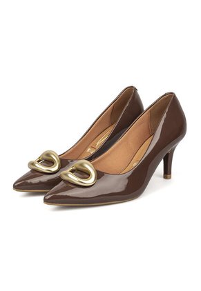 Tacon Stiletto Medio Verniz Canela-Café Vizzano