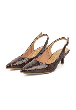 Tacon Bajo Slingback Croco Canela-Café Vizzano