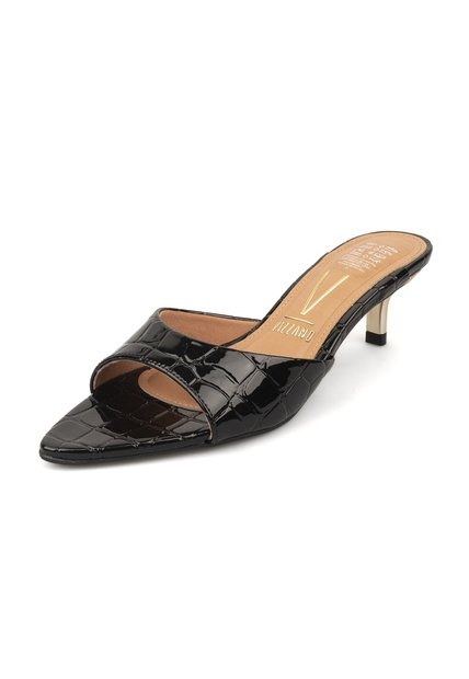 Sandalia Tacon Bajo Verniz Croco Negro Vizzano