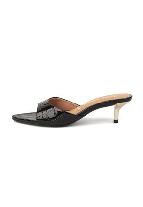 Sandalia Tacon Bajo Verniz Croco Negro Vizzano