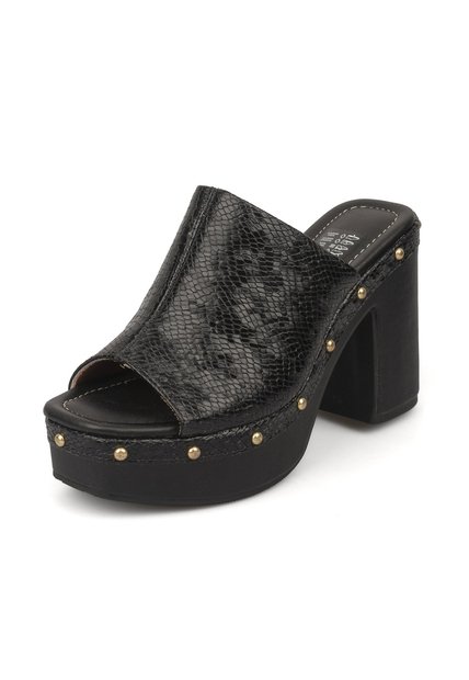 Sandalia Tacon Alto Cuadrado Mule Piton Negro Vizzano