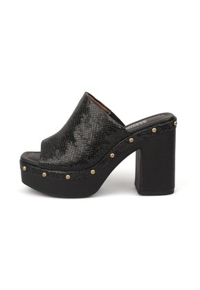 Sandalia Tacon Alto Cuadrado Mule Piton Negro Vizzano