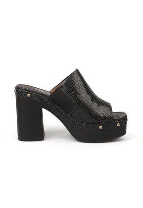 Sandalia Tacon Alto Cuadrado Mule Piton Negro Vizzano