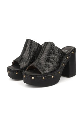 Sandalia Tacon Alto Cuadrado Mule Piton Negro Vizzano