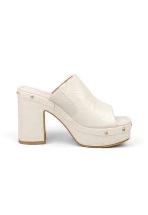 Sandalia Tacon Alto Cuadrado Mule Piton Marfil Vizzano