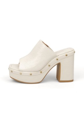 Sandalia Tacon Alto Cuadrado Mule Piton Marfil Vizzano