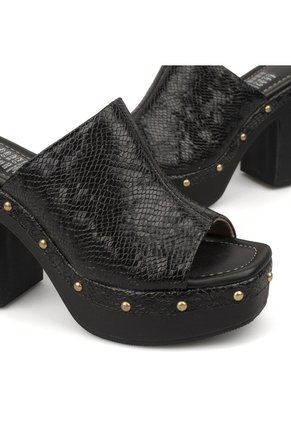 Sandalia Tacon Alto Cuadrado Mule Piton Negro Vizzano