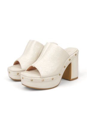 Sandalia Tacon Alto Cuadrado Mule Piton Marfil Vizzano