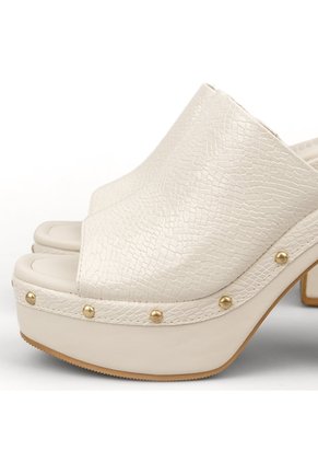 Sandalia Tacon Alto Cuadrado Mule Piton Marfil Vizzano