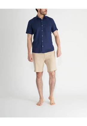 Camisa De Lino Manga Corta MVHCALUBLUES Azul