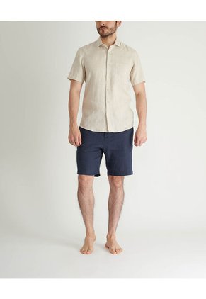 Camisa De Lino Manga Corta MVHCALUBEIGES Beige