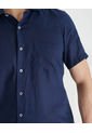 Camisa De Lino Manga Corta MVHCALUBLUES Azul de VOIE
