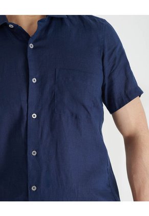 Camisa De Lino Manga Corta MVHCALUBLUES Azul