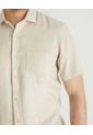Camisa De Lino Manga Corta MVHCALUBEIGES Beige de VOIE