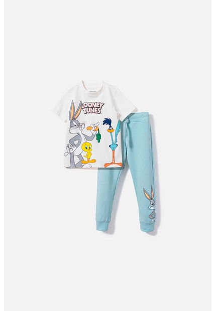 Conjunto Looney Tunes,  Marfil /agua  Pantalón Largo Unisex 4T