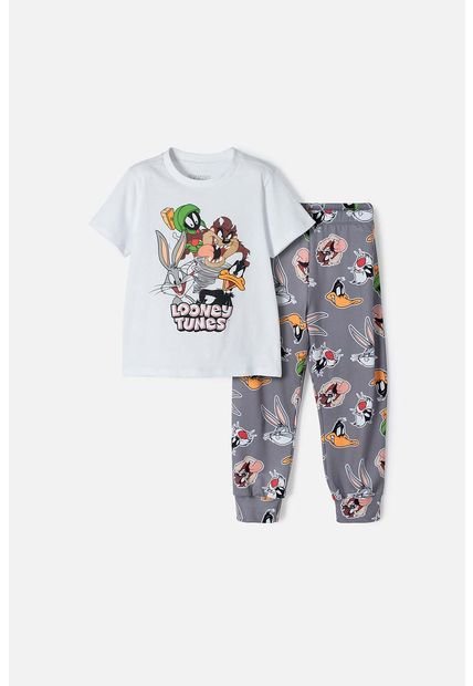 Pijama De Los Looney Tunes Blanca Y Gris Manga Corta Para Niño 2T A 5T 5T