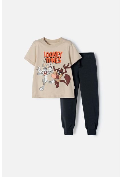 Conjunto De Los Looney Tunes Caqui Y Gris Con Jogger Para Niño 2T A 5T 2T