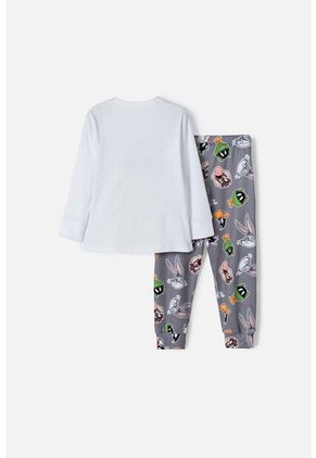 Pijama De Los Looney Tunes Blanca Y Gris Manga Larga Para Niño 2T A 5T 2T