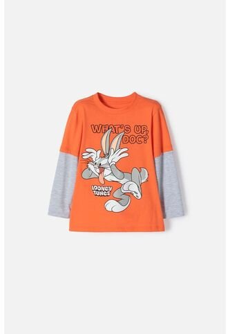 Camiseta De Bugs Bunny Naranja Y Gris Manga Larga Para Niño 2T A 5T 2T WARNER BROS
