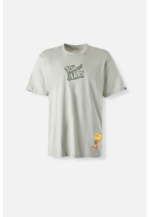 Camiseta De Tom Y Jerry Manga Corta Corta Verde Aceituna Género Neutro M