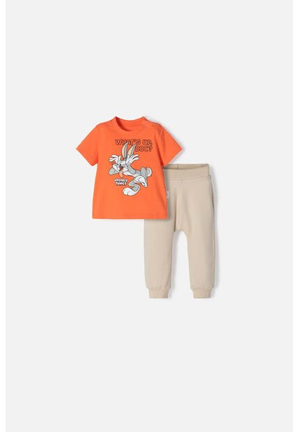 Conjunto De Los Looney Tunes Caqui Y Naranja De Pantalón Largo Para Bebé Niño 3-6
