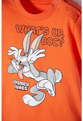 Conjunto De Los Looney Tunes Caqui Y Naranja De Pantalón Largo Para Bebé Niño 3-6