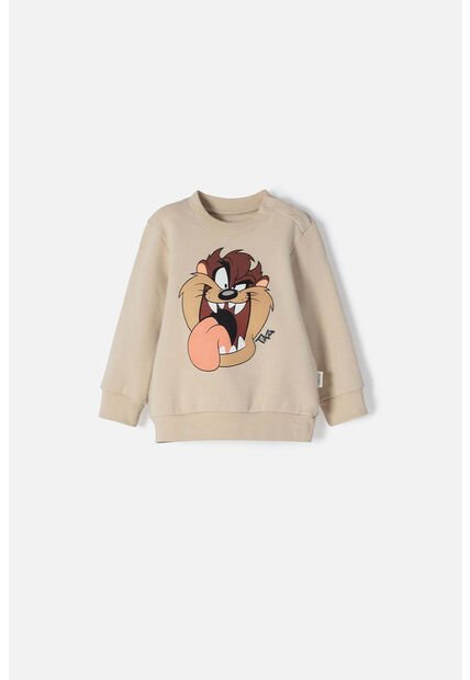 Buzo De Los Looney Tunes Caqui Estampado En Frente Para Bebé Niño 3-6