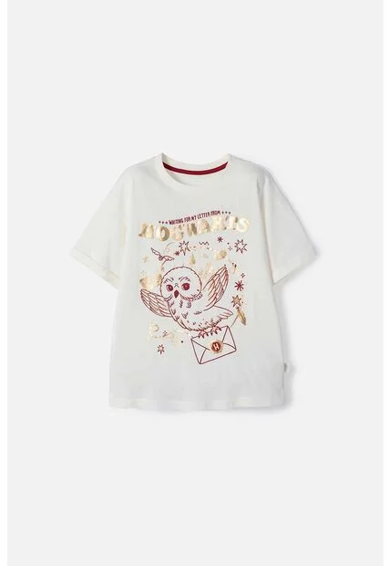 Camiseta De Harry Potter Manga Corta Marfil Para Niña 14