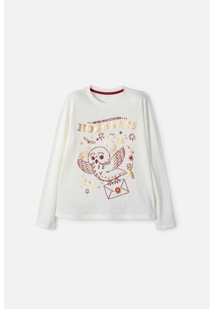 Camiseta De Harry Potter Manga Larga Marfil Para Niña 14