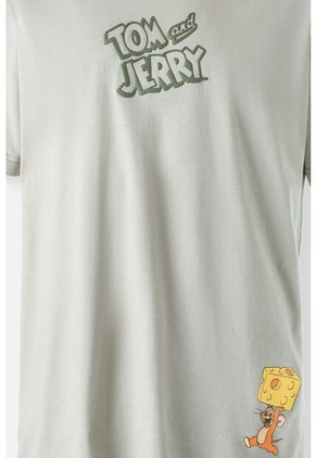 Camiseta De Tom Y Jerry Manga Corta Corta Verde Aceituna Género Neutro XS