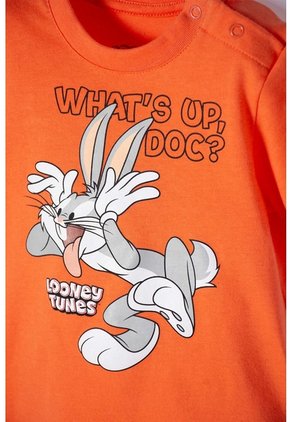 Conjunto De Los Looney Tunes Caqui Y Naranja De Pantalón Largo Para Bebé Niño 3-6