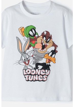 Pijama De Los Looney Tunes Blanca Y Gris Manga Corta Para Niño 2T A 5T 2T