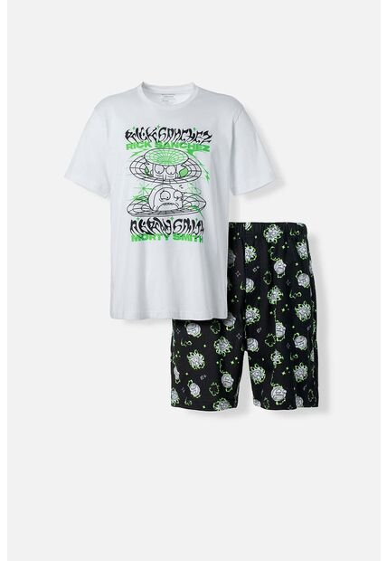 Pijama De Rick Y Morty De Pantalón Corto Blanco Para Hombre