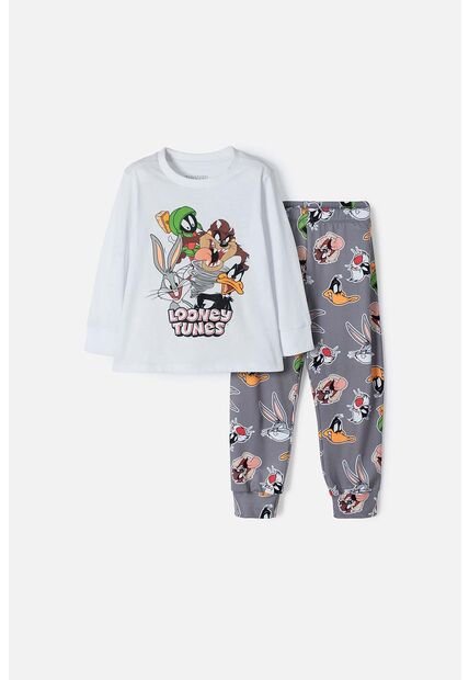 Pijama De Los Looney Tunes Blanca Y Gris Manga Larga Para Niño 2T A 5T 5T