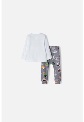Pijama De Los Looney Tunes Blanca Y Gris Manga Larga Para Bebé Niño 6-9