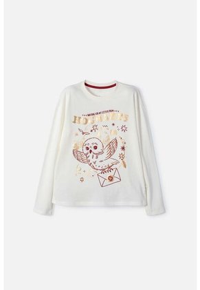 Camiseta De Harry Potter Manga Larga Marfil Para Niña 10