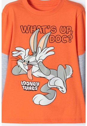 Camiseta De Bugs Bunny Naranja Y Gris Manga Larga Para Niño 2T A 5T 5T