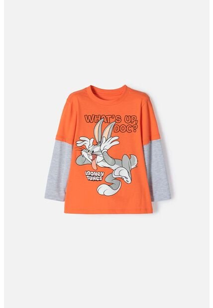 Camiseta De Bugs Bunny Naranja Y Gris Manga Larga Para Niño 2T A 5T 5T