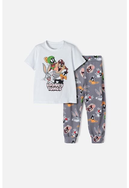 Pijama De Los Looney Tunes Blanca Y Gris Manga Corta Para Niño 2T A 5T 4T