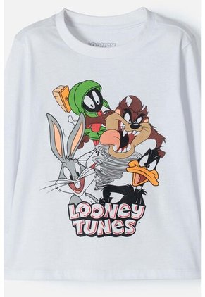 Pijama De Los Looney Tunes Blanca Y Gris Manga Larga Para Niño 2T A 5T 2T