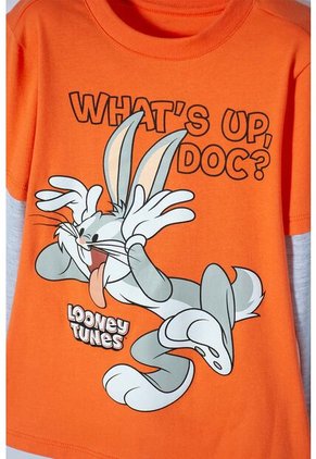 Camiseta De Bugs Bunny Naranja Y Gris Manga Larga Para Niño 2T A 5T 2T