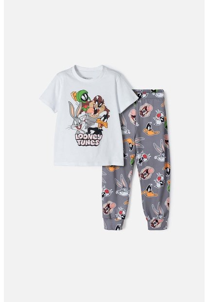Pijama De Los Looney Tunes Blanca Y Gris Manga Corta Para Niño 2T A 5T 2T