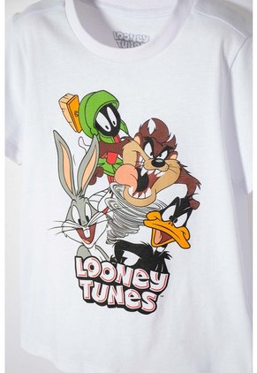 Pijama De Los Looney Tunes Blanca Y Gris Manga Corta Para Niño 2T A 5T 2T